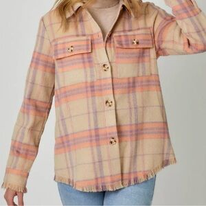 Mystree Beige and Purple Plaid Button-Down Shirt